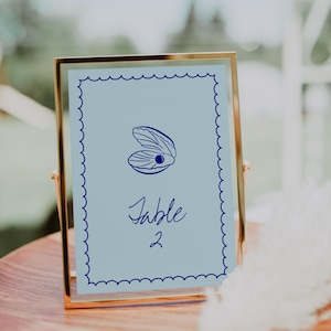 Numéro de table mariage plage, Carte de table bleu pastel, Mariage Pastel, Thème plage bleu pastel, Coquillage, Fichier numérique | ROMEO