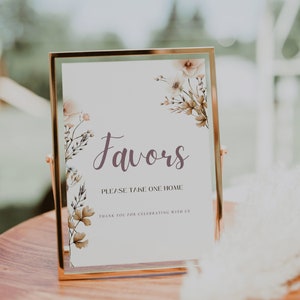 Modèle de signe de faveurs, Bridal shower faveurs, signe bridal shower de fleurs sauvages, signe Baby shower bohème | ZOE