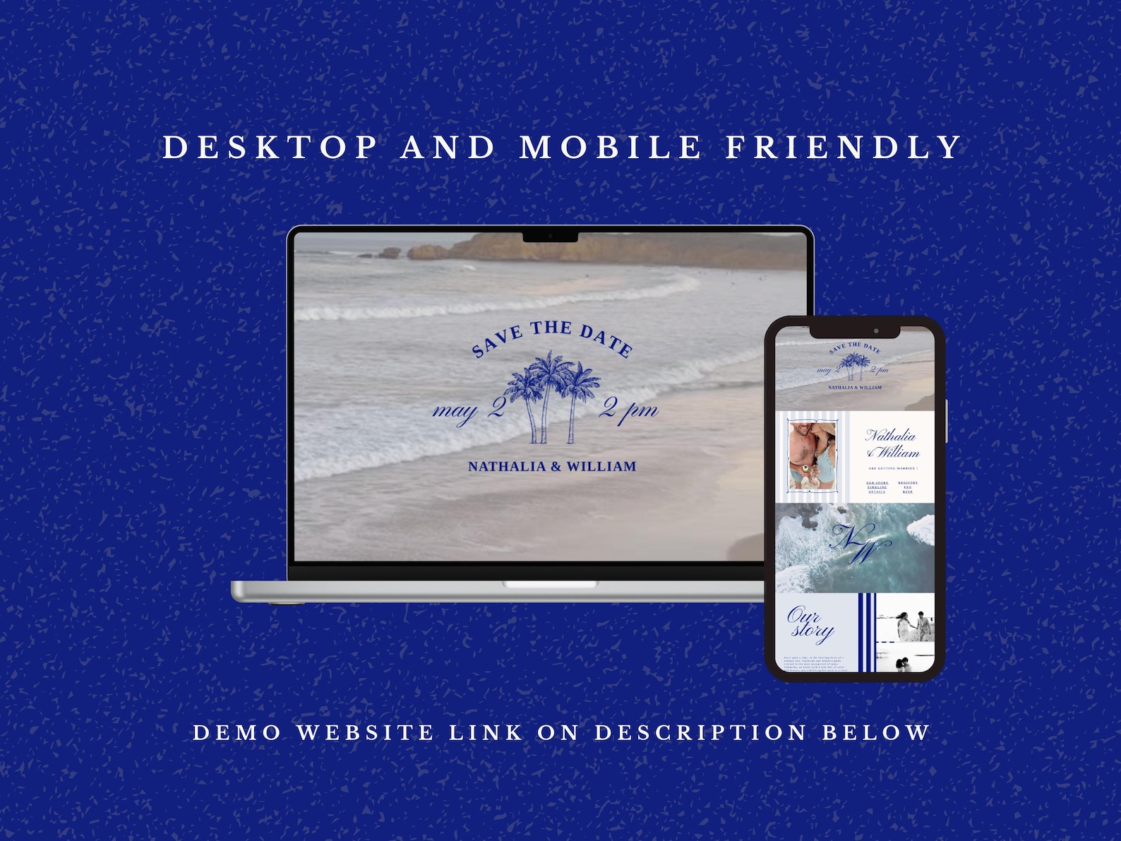 Editable Wedding Website Template, Destination Wedding, Beach Aesthetic