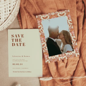 Modèle d’invitation de mariage inspiré des années 70, invitation de mariage rétro modifiable, invitation rétro imprimable | ZOA