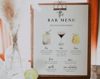 Signature drink sign, signature cocktail sign, signature drink template,  Bar Menu Sign, Wedding Drinks menu, Editable Template | ALMA
