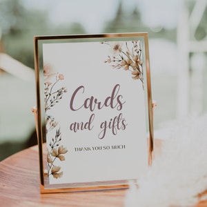 Cartes et cadeaux Sign Template, Fleurs Séchées Baby Shower Sign, Boho Shower Sign, Baby Shower Sign, Wedding Sign, Edit in Canva | ZOE