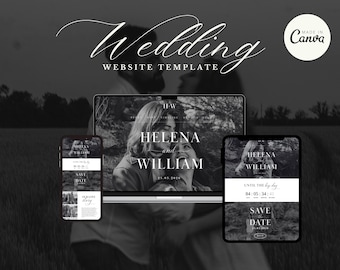 Elegant Wedding Website Template, Canva Wedding Invitation, Online RSVP, Wedding Countdown, Website Invitation, Timeless Wedding Website