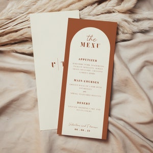 Menu mariage terracotta, menu diner mariage, menu dîner arche, menu mariage, menu boisson mariage, menu terracotta, menu template | TERCH