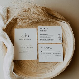 Faire part de mariage minimaliste, Invitation mariage blanc et noir, Invitation mariage minimaliste, carte RSVP et détails, MIA