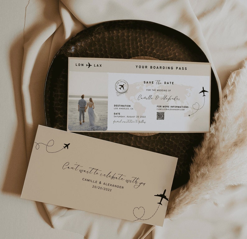 Boding Card Boarding Pass Save the Date Template, Destination Wedding Save the ...