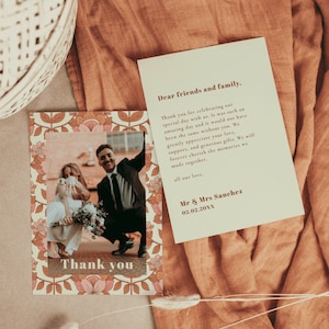 70s Inspired Wedding Thank you Card Template, Retro Wedding Thank you Card , Printable Retro Thank you card, Instant Download | ZOA