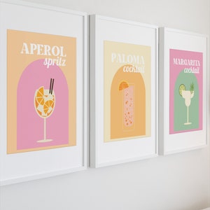 Cocktail Print Set of 6, Cocktail Poster Print,  Retro Cocktail Posters, Colorful Bar Cart Gallery Wall Set, Bar Printable Art | RIO
