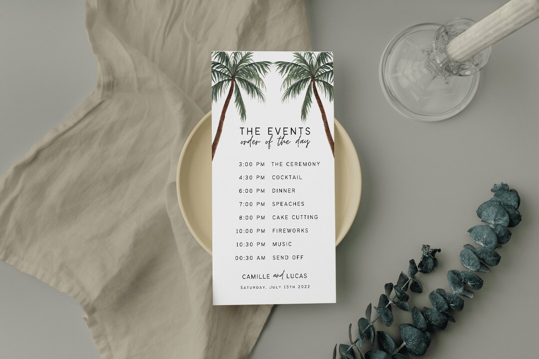 Destination Wedding Timeline Card Template, Printable Wedding Events ...