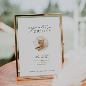 Signature Drink Sign Cat, Pet Signature Cocktail Sign, Minimalist Wedding Bar Sign, Cat Signature Cocktail Sign, Editable Template | ALMA