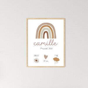 Cartel de nacimiento arco iris personalizado, regalo de nacimiento, regalo para bebé