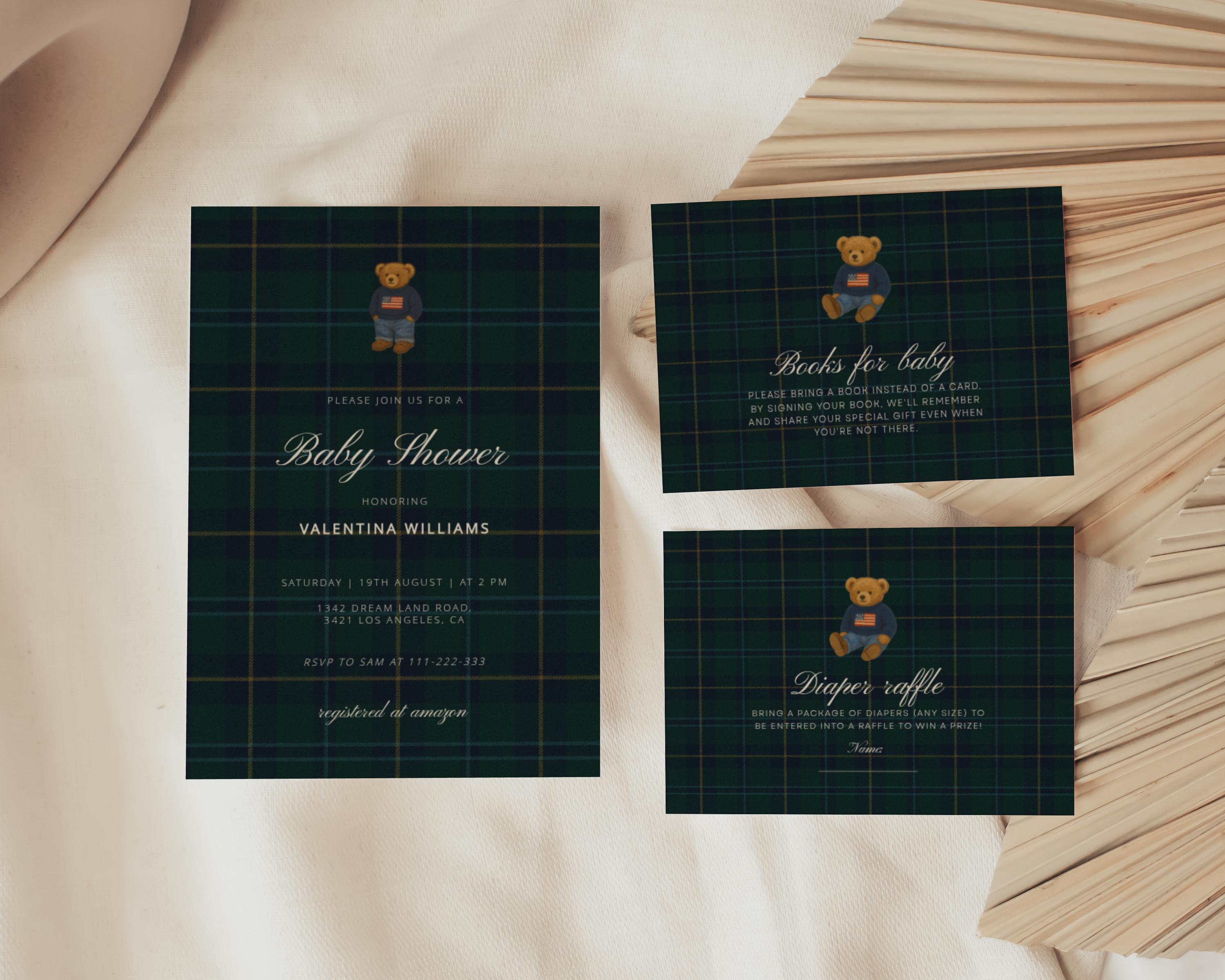 Classic Luxury Ralph Polo Baby Shower Invitation Bundle, Bear Baby ...