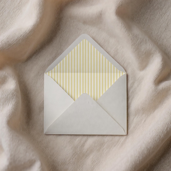 Modèle Liner d’Enveloppe Rayé Jaune, Insert Chic pour Invitations Mariage, Papeterie Élégante Imprimable, Téléchargement Numérique | MILO