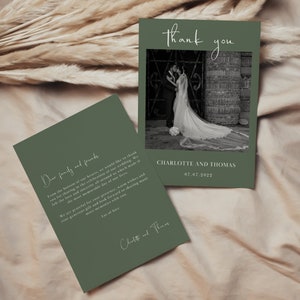 Cartes de remerciement mariage vert sauge, Template carte de remerciement, Carte de remerciement mariage, Mariage vert sauge | GREM