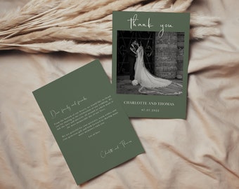 Cartes de remerciement mariage vert sauge, Template carte de remerciement, Carte de remerciement mariage, Mariage vert sauge | GREM