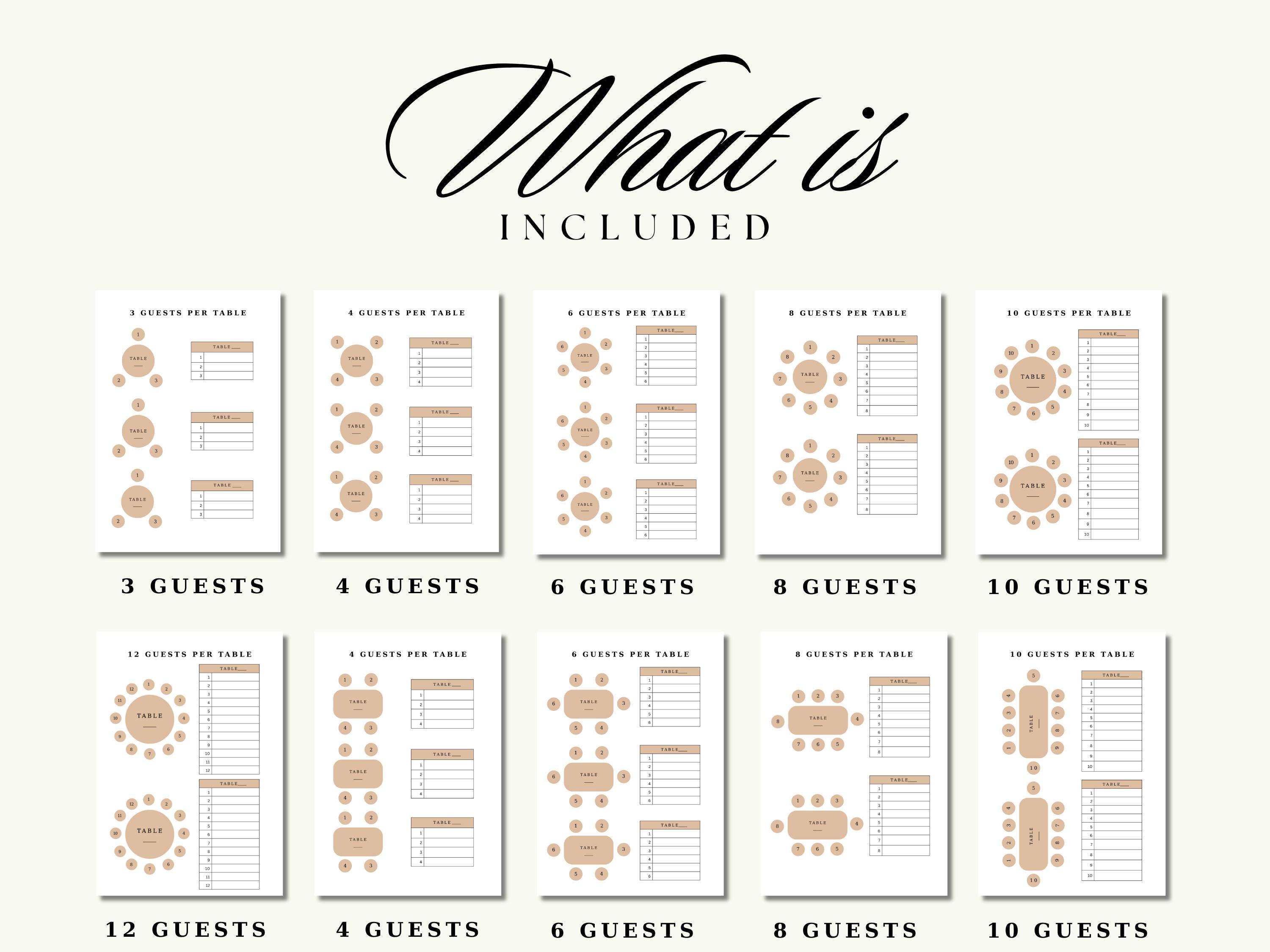 Printable Wedding Table Seating Chart Template, Event Table Seating ...