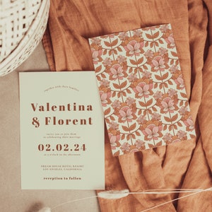 Modèle d’invitation de mariage inspiré des années 70, invitation de mariage rétro modifiable, invitation rétro imprimable | ZOA