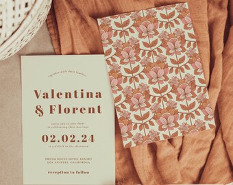 70s Inspired Wedding Invitation Template, Editable Retro Wedding Invitation , Printable Retro Invitation, Instant Digital Download | ZOA