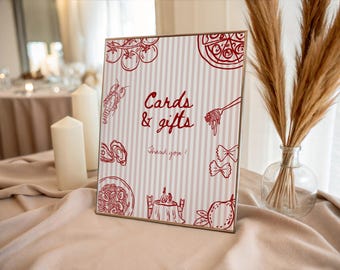 Ciao Baby Cards and Gifts Sign, Italian Baby Shower Sign, Editable Red and White Baby Shower Table Decor, Modern Printable Template | BAMB