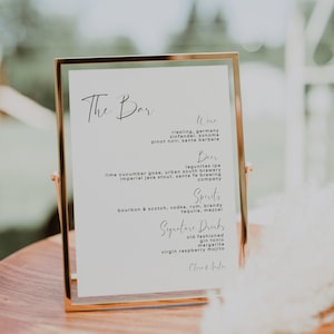 Elegant and Trendy Wedding Bar Menu, Wedding Drink Sign, Modern Minimalist Drink Menu Sign, Bar Menu Template, Editable Template | CARLA