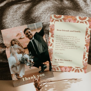 70s Inspired Wedding Thank you Card Template, Retro Wedding Thank you Card , Printable Retro Thank you card, Instant Download | ZOA