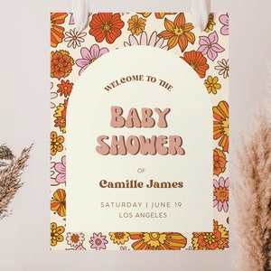 Retro Baby Shower Welcome Sign, Groovy Baby Baby Shower Template, Welcome Sign Template, Retro Baby Shower, Welcome Poster | VIC image 2