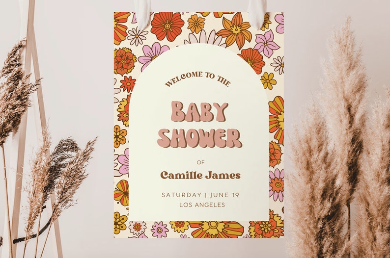 Retro Baby Shower Welcome Sign, Groovy Baby Baby Shower Template, Welcome Sign Template, Retro Baby Shower, Welcome Poster | VIC image 2