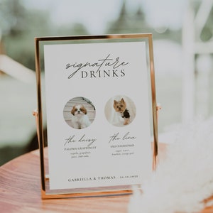 Signature Drink Sign Dog, Pet Signature Cocktail Sign, Minimalist Wedding Bar Sign, Dog Signature Cocktail Sign, Editable Template | ALMA