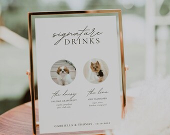 Signature Drink Sign Dog, Pet Signature Cocktail Sign, Minimalist Wedding Bar Sign, Dog Signature Cocktail Sign, Editable Template | ALMA