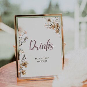 Modello di cartello per bevanda, cartello per baby shower con fiori secchi, cartello per doccia Boho, cartello per baby shower, cartello per matrimonio, modifica in Canva | ZOE