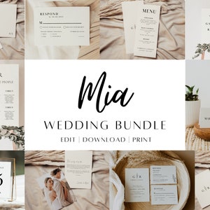 Minimal Wedding Reception Bundle, Printable Wedding Signs Template Download, Modern Wedding Signage, Editable Instant Download| MIA