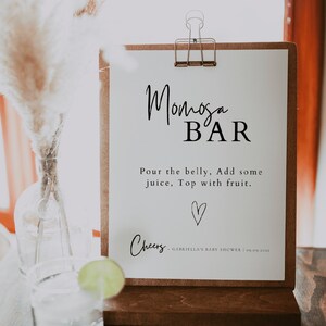 Momosa Bar Sign Template, Baby Shower Sign, Signature Drink Sign, Baby Shower Sign, Mimosa Bar Sign Template, Drink menu | LEA