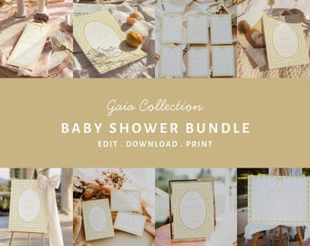 Yellow Gingham Baby Shower Bundle, Invitation, Welcome Sign, Games, Menu, Favor Sign, Baby Due Date Calendar, Printable Party Set | STEVE