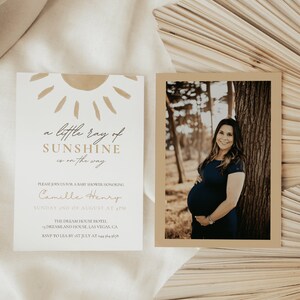 Sunshine baby shower invitation, A little sunshine is on the way invitation, Boho baby shower invite, instant download LEO image 2