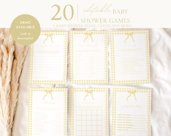 Żółta kratka w kratkę – gry na baby shower, zestaw 20 gier do wydrukowania, bingo, quiz, porady dla mamy, zestaw gier na baby shower | STEVE