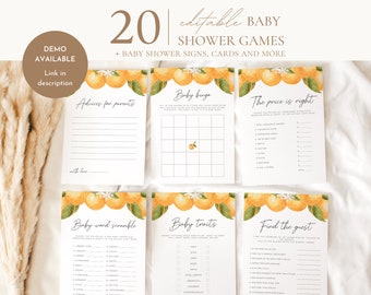 Bearbeitbares Little Cutie Baby Shower Spielpaket, Orange Baby Shower Spielpaket, Geschlechtsneutrale Orange Citrus Aktivitäten, Cutie Spiele,