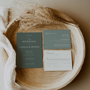 Faire part mariage vert sauge, Invitation mariage vert sauge, Mariage vert sauge, Mariage minimaliste, carte RSVP et détails, GRE