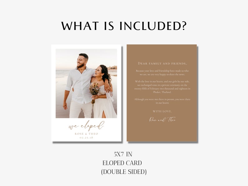 Boho Beige Elopement Announcement Template, We Eloped Card, Wedding announcement card, Minimalist Elopement Card with Photo EMY image 7