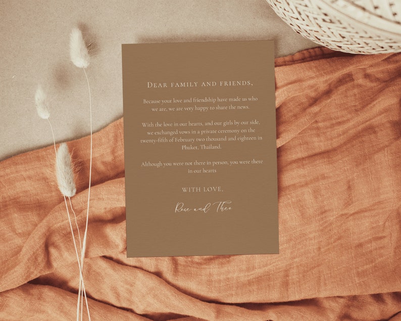 Boho Beige Elopement Announcement Template, We Eloped Card, Wedding announcement card, Minimalist Elopement Card with Photo EMY image 6