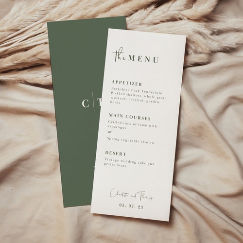 Sage Green Wedding Menu Template Dinner Menu Template Sage Etsy