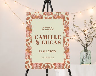 Retro Wedding Welcome sign, 70s inspired Wedding Welcome Sign, Colorful Wedding Welcome SignTemplate, Vintage Wedding Sign, Drink Menu | ZOA
