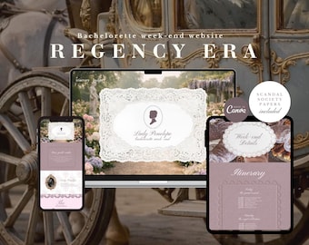 Bridgerton Inspired Bachelorette Website Template, Regency Bridal Party Weekend, Editable Canva Event Site, Lady Whistledown Instant Downloa