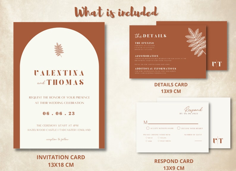 Terracotta wedding invitation, wedding invite, Terracotta wedding invite, Ark Invitation, floral invitation, RSVP card, details card, TERCH imagem 5