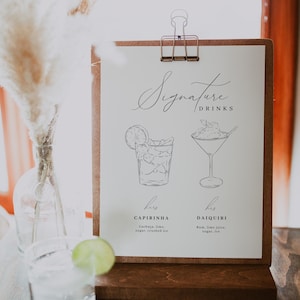 Custom Signature Drinks Sign, Signature Cocktail Sign, Wedding Bar Menu Sign, His and Hers Bar Sign, Bride & Groom Cocktail Menu | MAYA