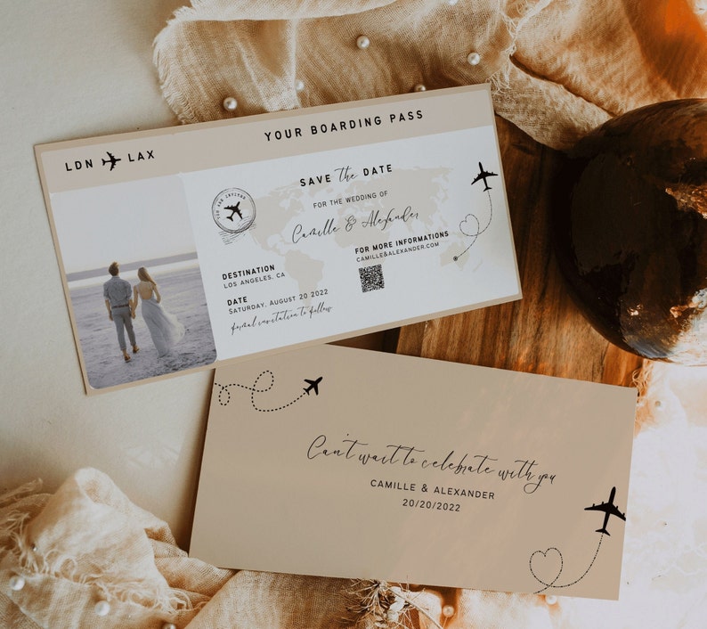 Boarding Pass Save the Date Template Destination Wedding Save - Etsy