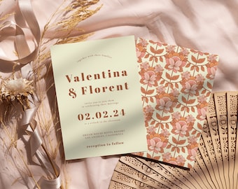 70s Inspired Wedding Invitation Template, Editable Retro Wedding Invitation , Printable Retro Invitation, Instant Digital Download | ZOA