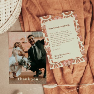 70s Inspired Wedding Thank you Card Template, Retro Wedding Thank you Card , Printable Retro Thank you card, Instant Download | ZOA