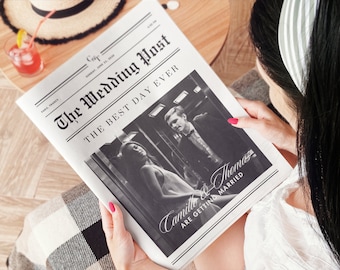 Newspaper Wedding Template, Editable Wedding Newspaper Program, Printable Wedding Infographic, Folded Wedding Day Program, Newspaper