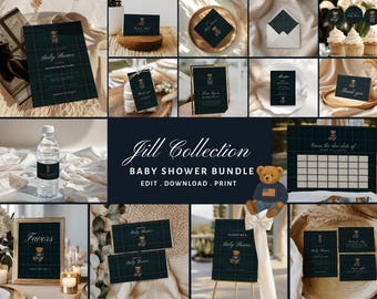 Vintage Polo Teddy Baby Shower Bundle Lauren Baby Shower Decorations Suite Boys, Editable Luxury Bear Baby Shower Invitation Template | JILL