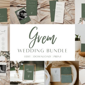 Sage green wedding template bundle, Sage green wedding set, wedding sign bundle, wedding invitation bundle, sage green wedding | GREM
